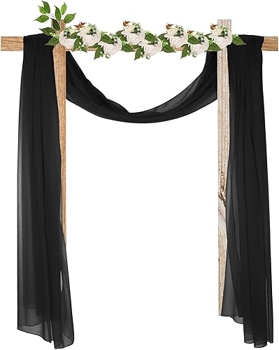MECCANIXITY Cortina de arco de boda, 9.8 x 4.9 pies, tela de gasa negra, paneles de cortina para decoración de boda, ceremonia, recepción, paquete