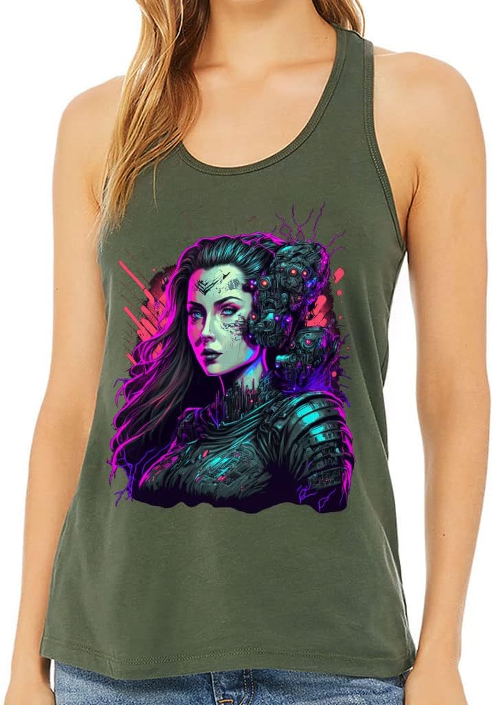 Cyborg Design Women's Racerback Tank - Graphic Tank Top - Print Workout Tank