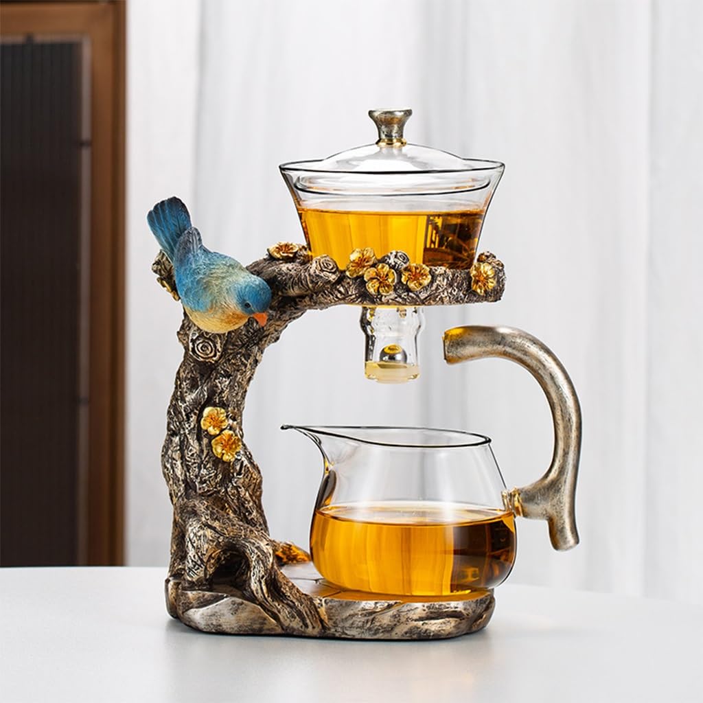 Teeservice Glas Teekanne Mit Magnet, Tier-Vogel-Design Lazy Kungfu Glasteeservice Semi Automatic Tea Set, Geeignet Für Teeliebhaber, Jungen Und Mädchen