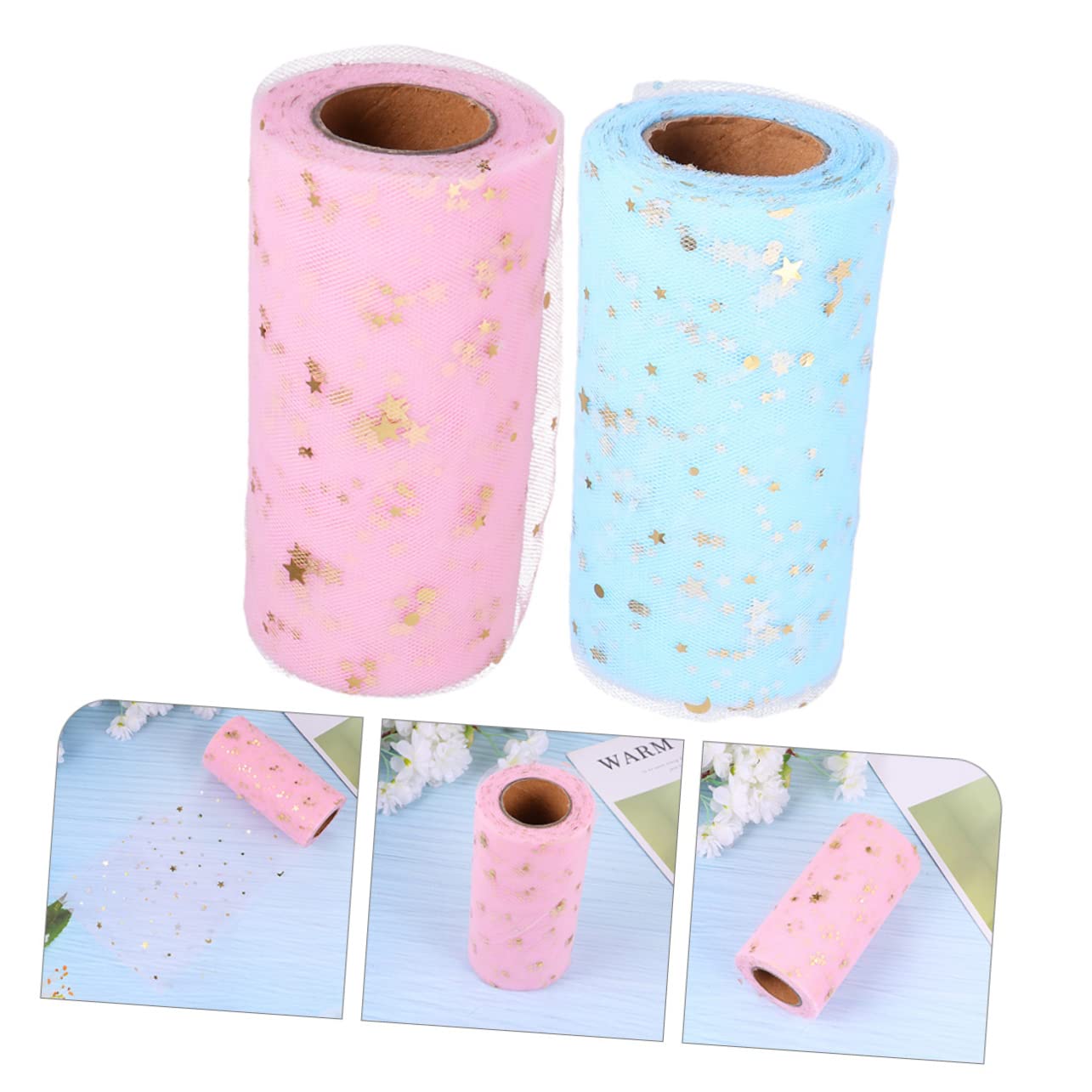 NUOBESTY 6pièces Tulle Avec Paillettes Étoiles Tissu De Mariage Fournitures Artisanales Rouleaux Pour Décorations