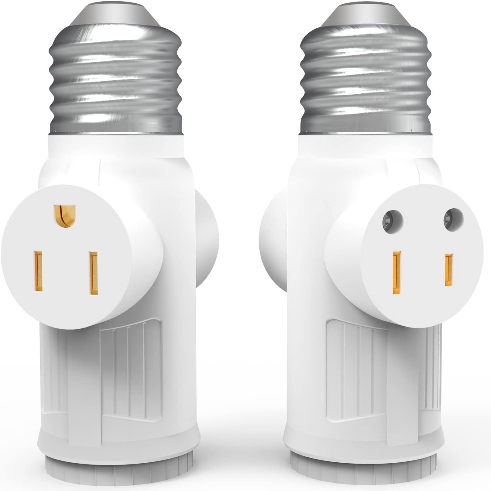 3 Prong Light Socket to Plug Adapter, E26/E27 Light Bulb Outlet Adapter, Polarized Light Socket Adapter, Light Bulb to 2/3 Prong Outlet Plug Splitter Converter for Garage Porch CCTV Camera, etc - 2Pcs