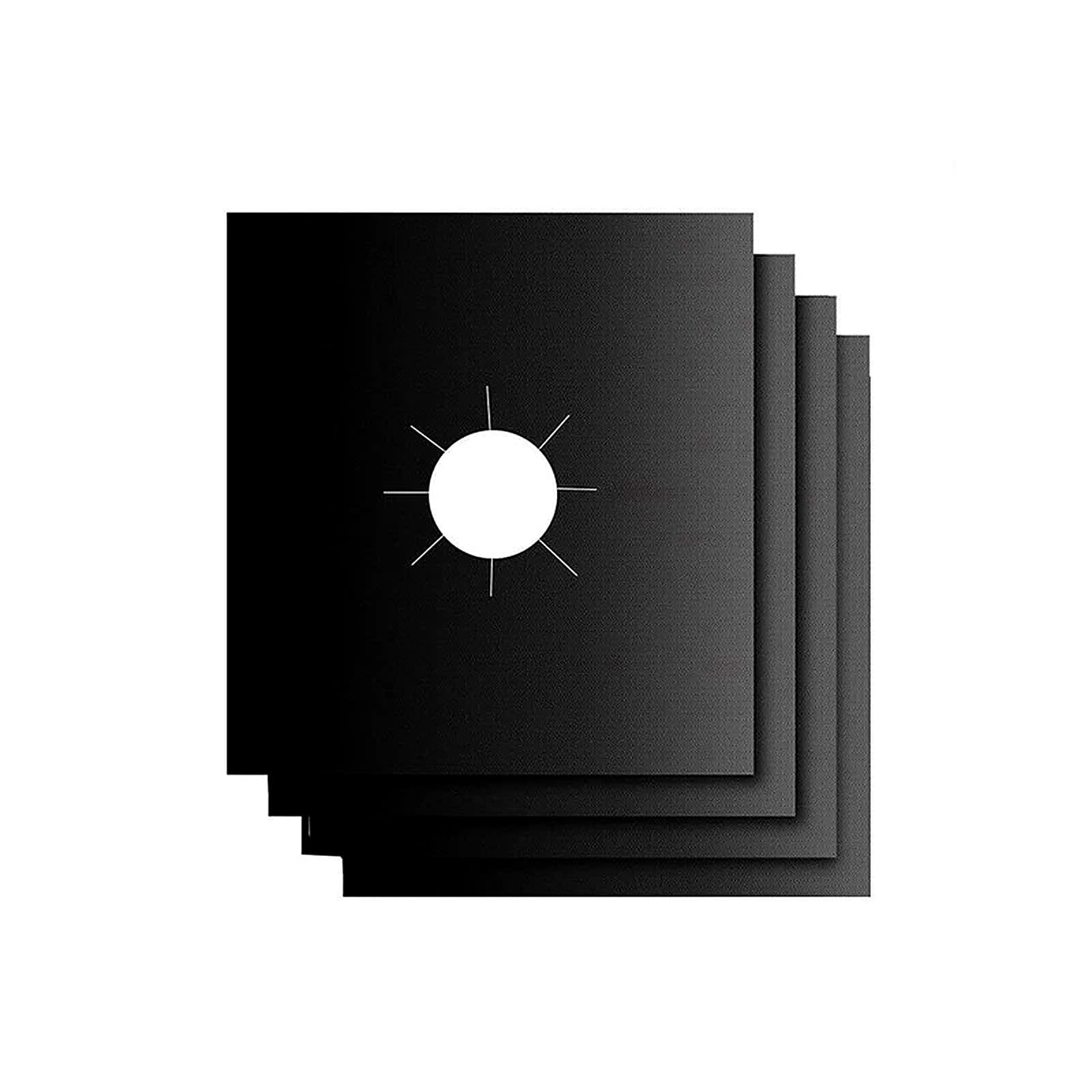 4 Reusable Gas Stove Hob Protectors Burner Covers Microwave Oven Liners Universal Non-Stick Teflon Sheets Black Colour
