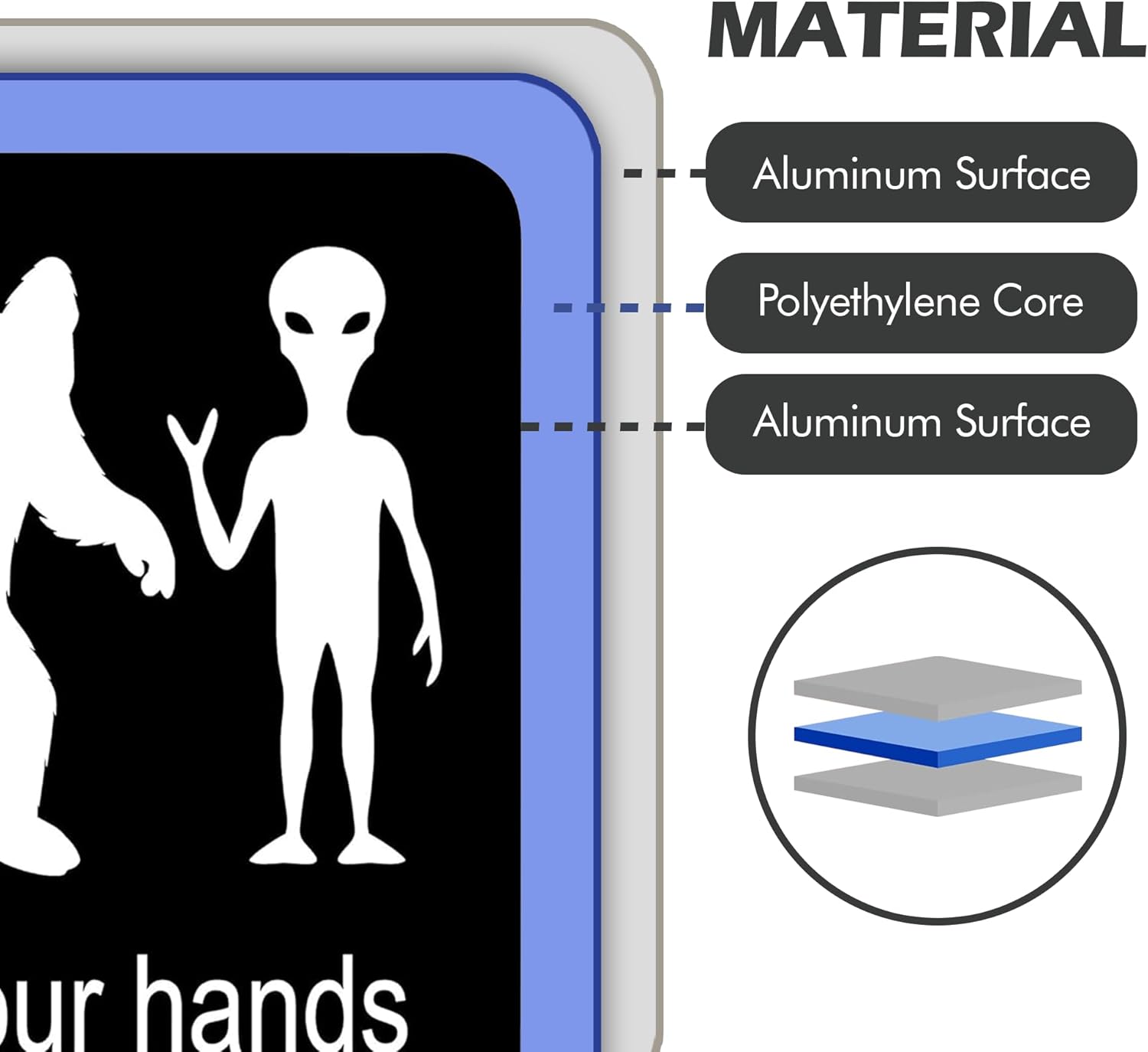 FUNNY BATHROOM WHATEVER JUST WASH YOUR HANDS BIGFOOT ALIEN SIGN Aluminum Composite Outdoor Sign 15" x18"