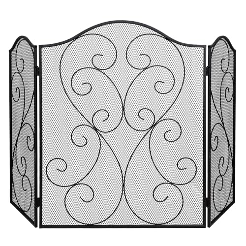 Image of Hogardeck Fireplace Screen, 3 Panel 48 inch x 30 inch Fireplace Cover for Living Room, Decorative Wrought Iron Fire Place Gate for Brick Fireplace, Baby Proof, Pet Safety