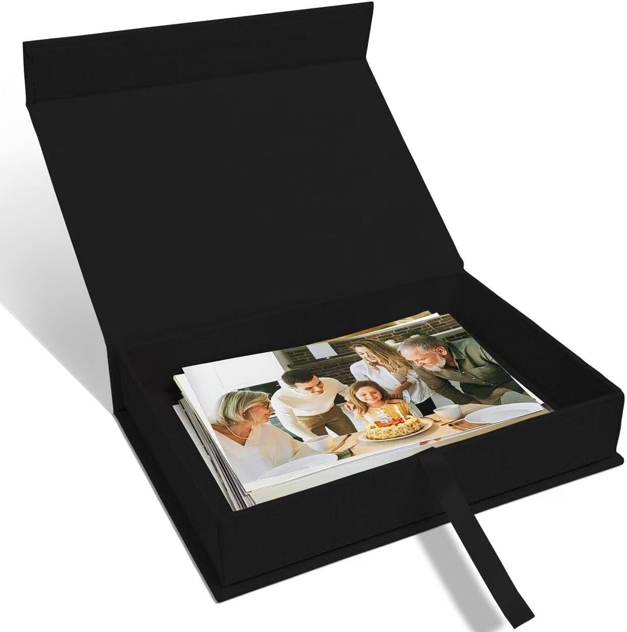 5x7 Archival Photo Storage Box with Lid – Stackable Memory Keepsake Organizer for Photos, Certificates, Jewelry & Scrapbooking Supplies Black