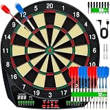 Elektronische Dartscheibe, Profi Dart Scheibe mit 35 Spielen, LCD-Display, Sprachansage, für 1-8 Spieler, Soft-Tip Pfeile, Netz-& Batteriebetrieb, Elektronische Dartboards mit Schutzring, Auto-Scoring