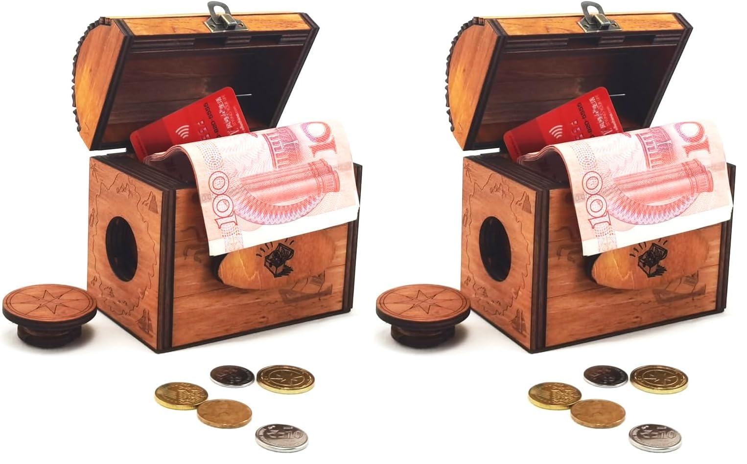 SOUCCESS KNOBELSPIEL SCHATZKISTE - Holzspiel - zum Knobeln & Tüfteln, Geschenk-Verpackung - knifflig zu öffnen als echte Herausforderung für Jung und Alt, inkl. Schatzkarte (Packung mit 2)