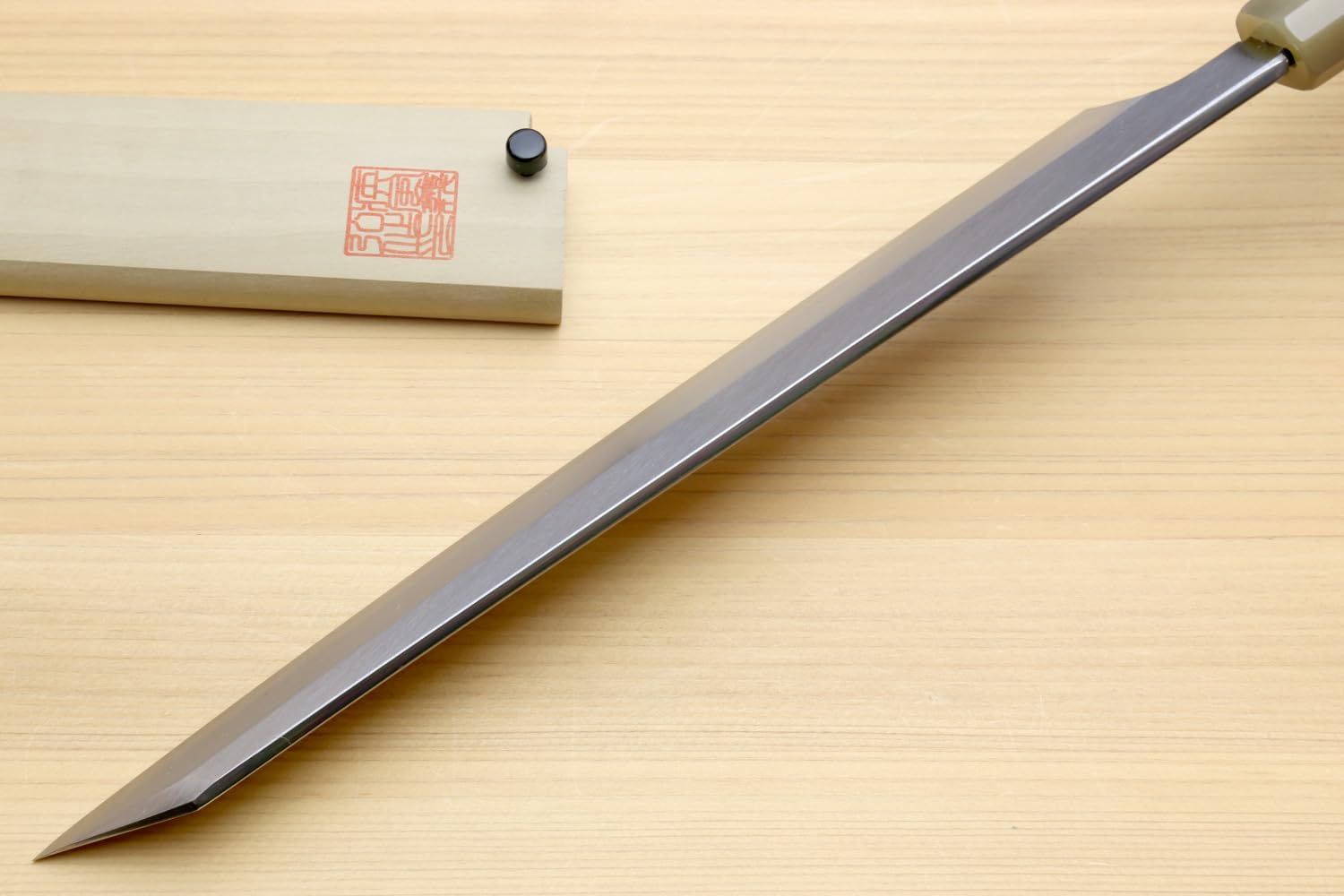 Yoshihiro Gintsuru Ginsan Stainless Steel Yanagi Kiritsuke Sushi Sashimi Japanese Knife with Stabilized Maple Burl Handle (11.8" (300mm) & Saya)