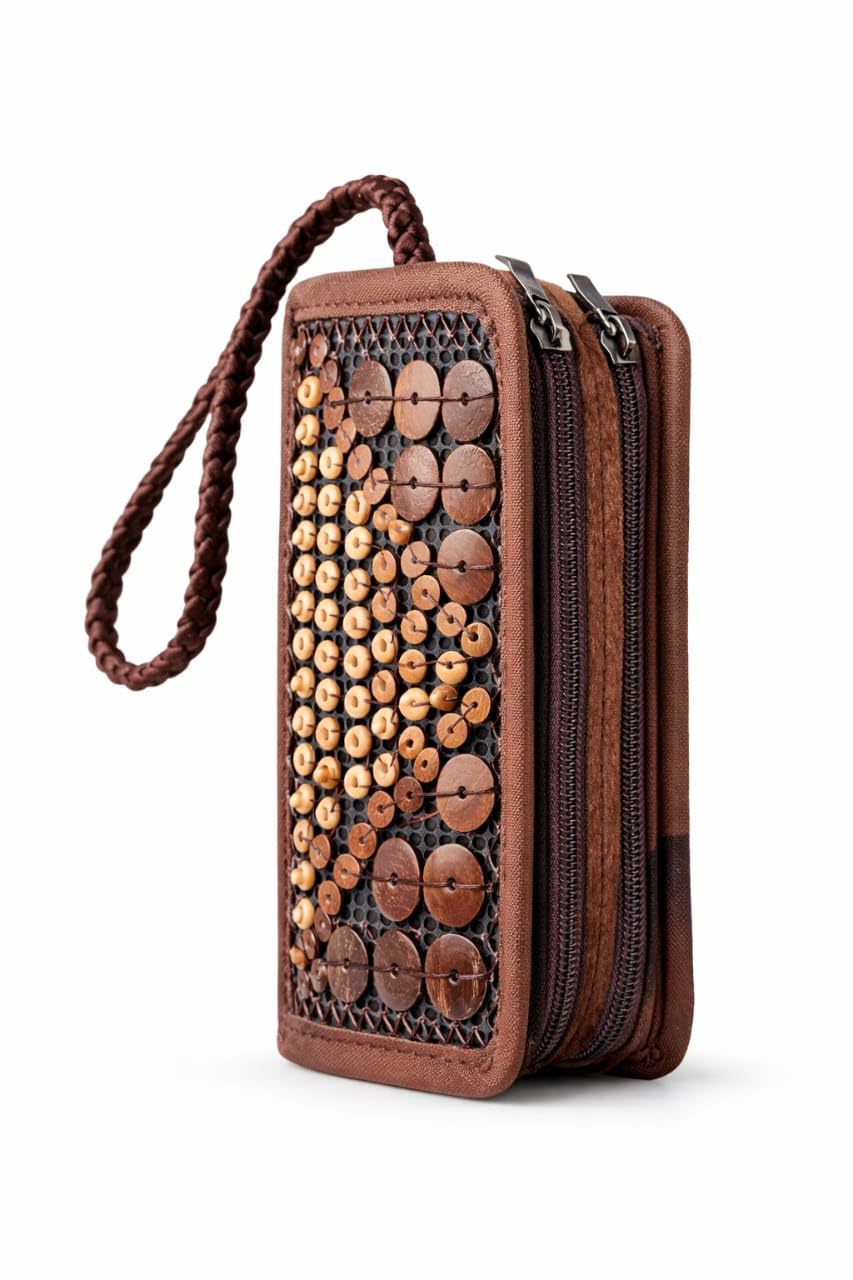 Handcrafted Coconut Shell Women Clutch Wallet, Brown, Natural Wooden Beads, Zip Pouch with Wrist Loop for Travel-image-23