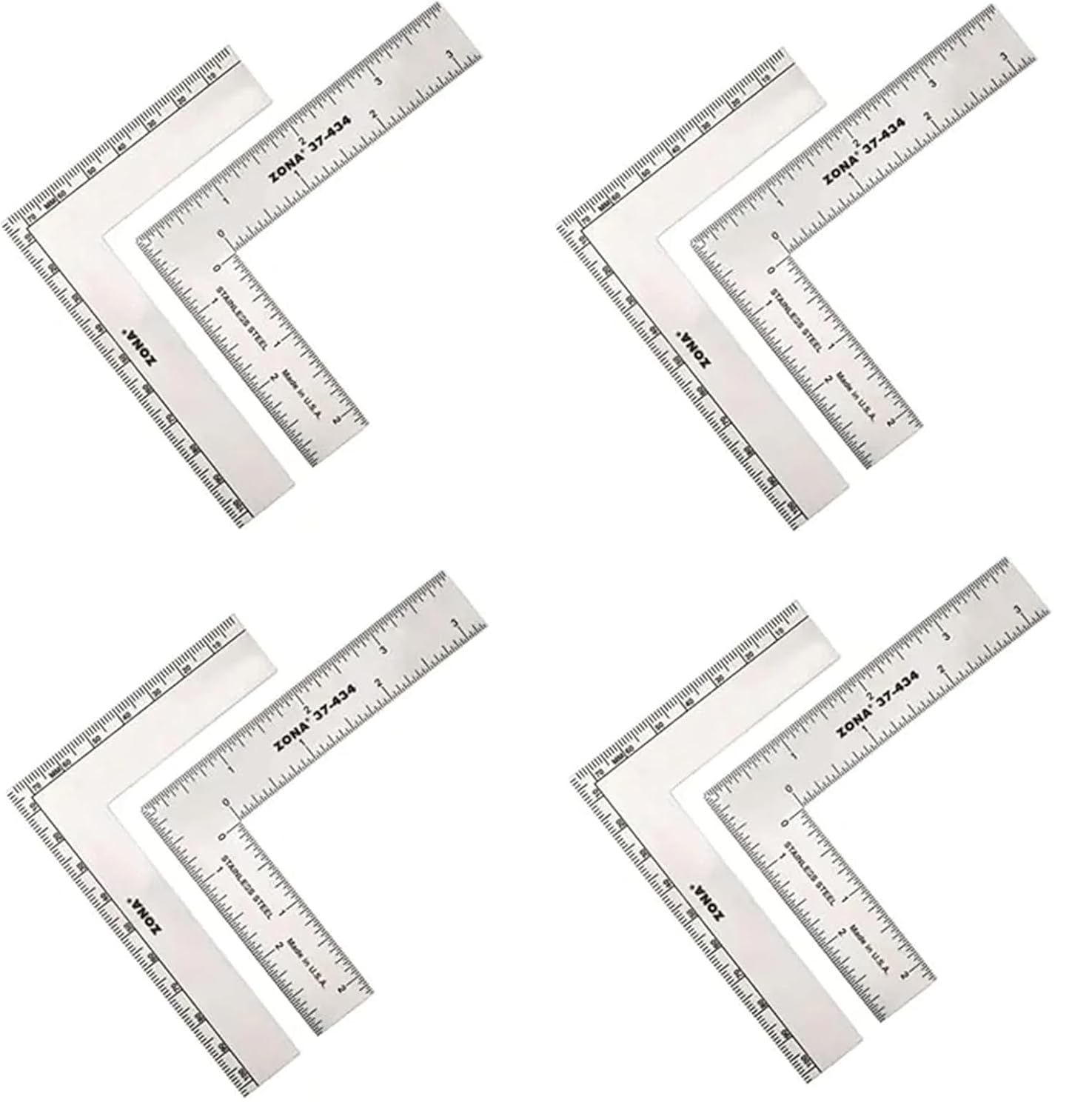 4PK Zona 37-434 L-Square, Stainless Steel, 3-Inch x 4-Inch (Pack of 4)