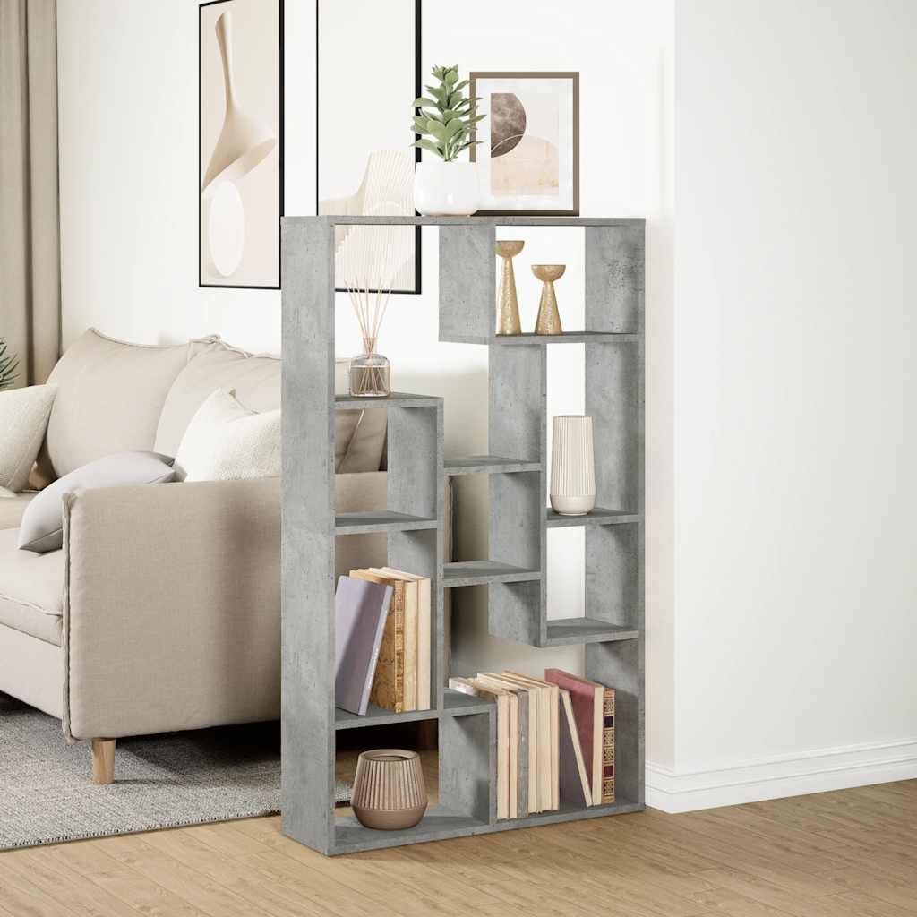 Bücherregal Betongrau 72x20x120,5 cm Standregal Raumteiler | Geometrisches Regal mit 9 Fächern für Wohnzimmer, Schlafzimmer & Büro. Flexibel vertikal oder horizontal aufstellbar.