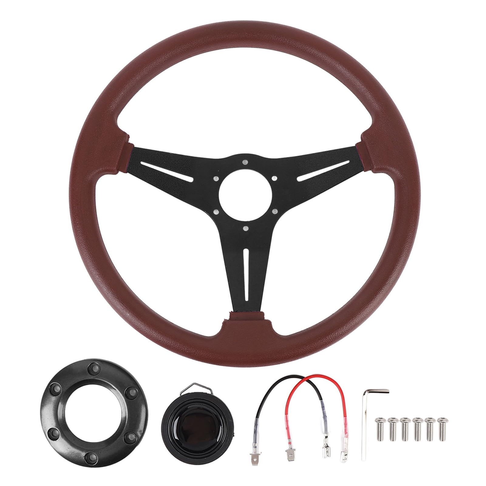 14in Racing Volante con un Pulsante Corno in Pelle PU Contempo Comodo Adattatore del Volante a 6 Fori (Nero)