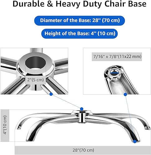 Miniatura 3 de Mastery Mart Repuesto de base para silla de oficina, pata de metal resistente de 28 pulgadas (2500 libras), reforzada para reparar la parte inferior