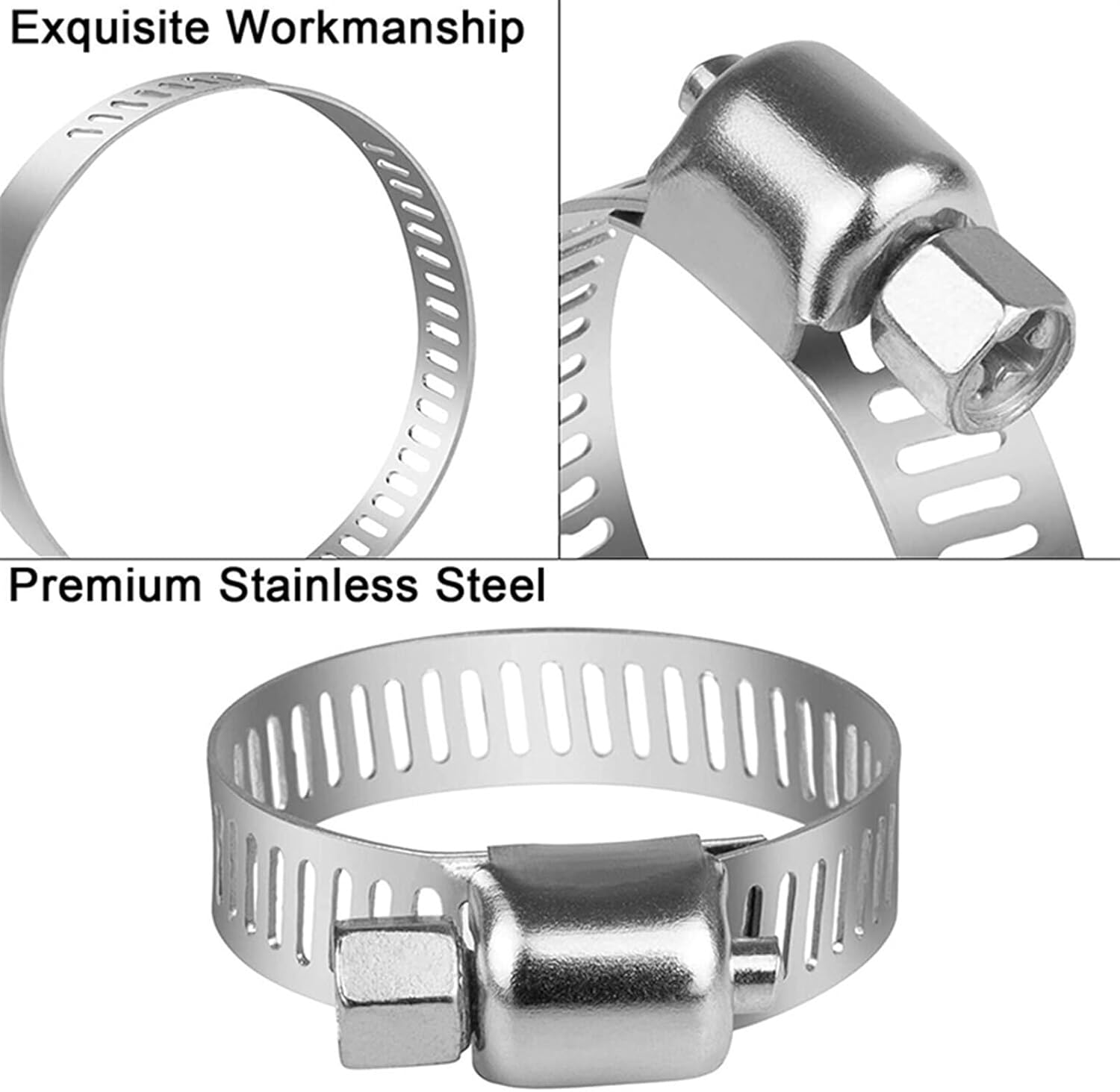 100pcs 8-44mm Stainless Steel Adjustable Worm Drive Hose Clamp Fuel Line Clip Hoop Hose Clamp Assortment Set for Plumbing Pipe Clamps