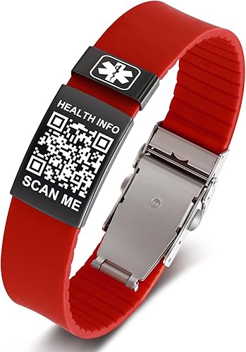 Pulseras médicas para hombres y mujeres con código QR, pulseras de identificación de alerta médica, pulsera deportiva para niños y niñas, pulsera