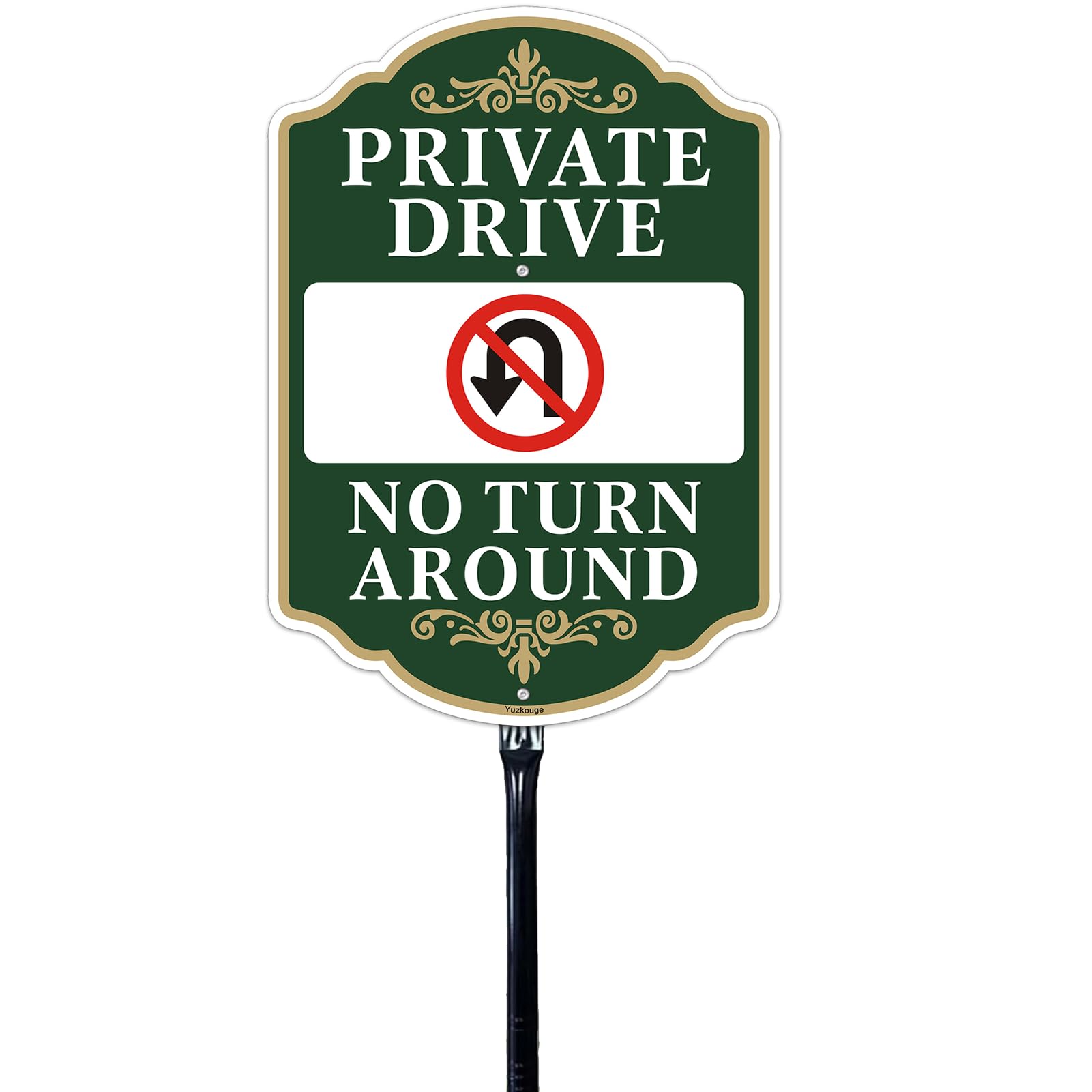 Yuzkouge No Turn Around Driveway Sign With Stake, 10x14 In, Aluminum
