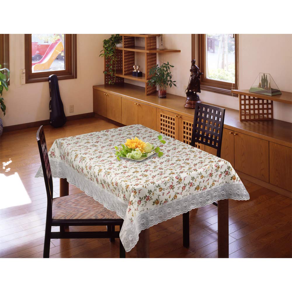 Freelance PVC Vinyl Tuscany Flannel Backing Dining Plastic Table Cover Cloth - Waterproof Protector, 6-8 Seater, Rectangle 60 X 90 inches - White-Laced Edges - Product of Meiwa, Japan-image-5