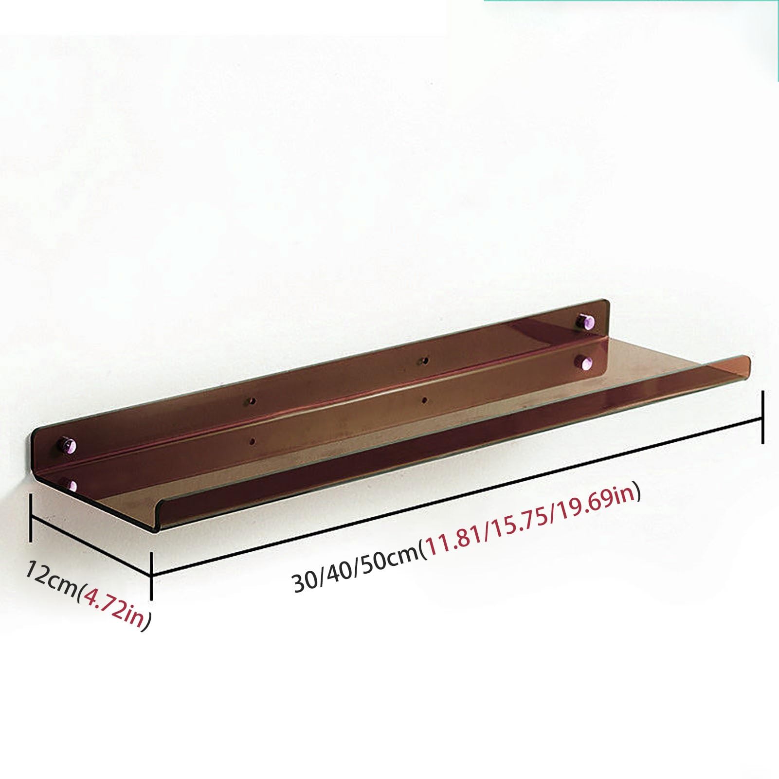 Scaffali in Acrilico, Mensola sospesa da Parete, mensole portaoggetti da Bagno Spesse 5 mm, Organizer espositivo(Tea Color,40x12cm)
