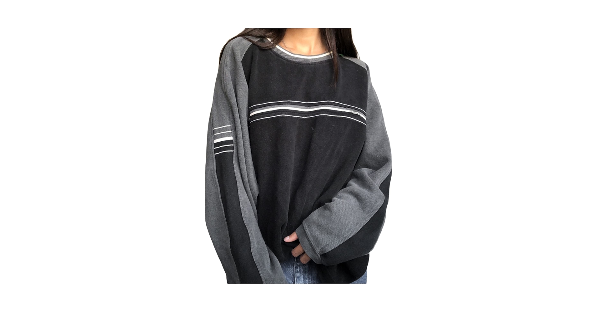 Tsnbre Women Vintage Striped Crewneck Sweatshirt 90s