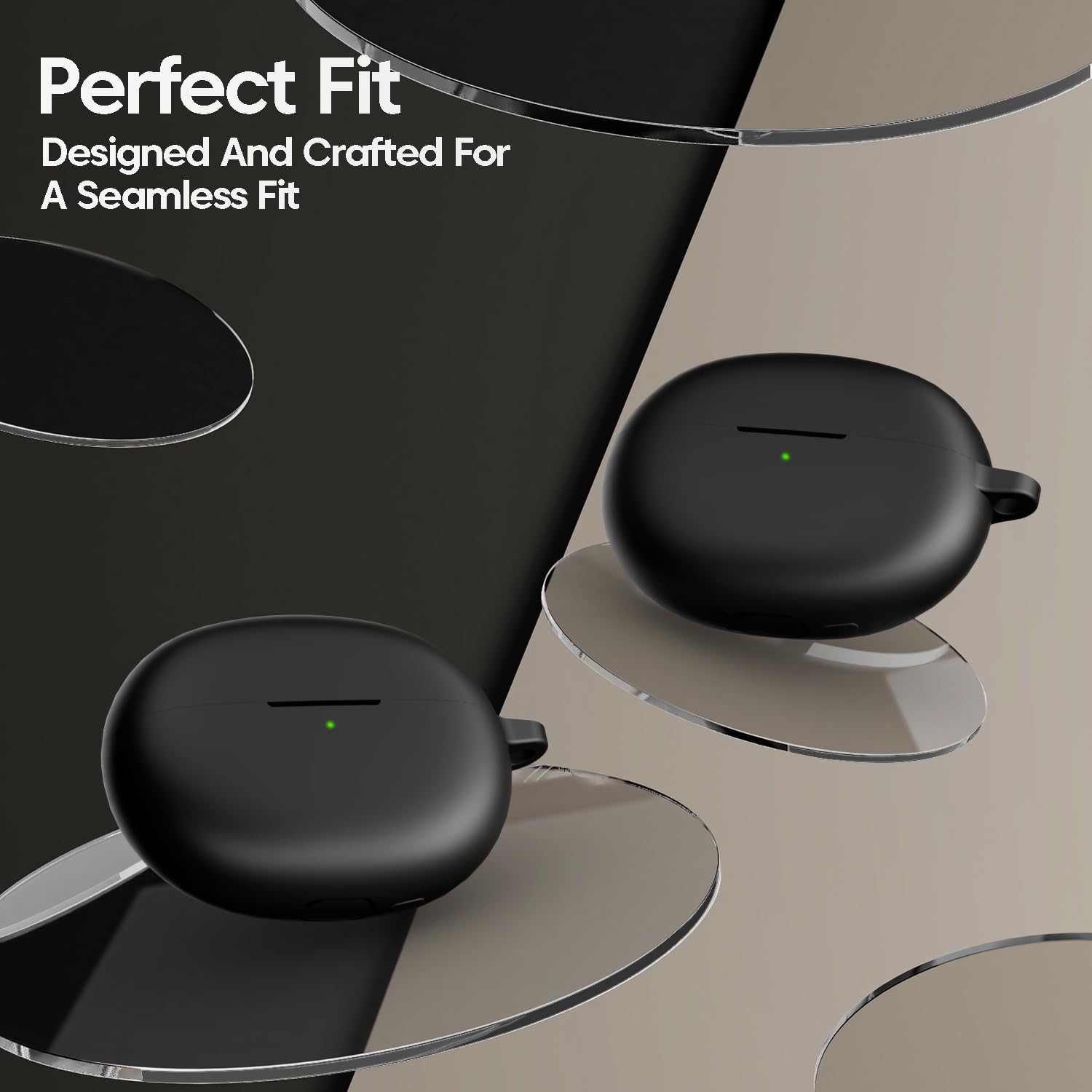 Sounce Silicone Case Cover for Realme Buds Air 6 Pro, Portable Non-Slip Grip & Scratch-Resistant Protector with Carabiner Clip Full Protection Water Resistant, Shockproof Cover - Black 1