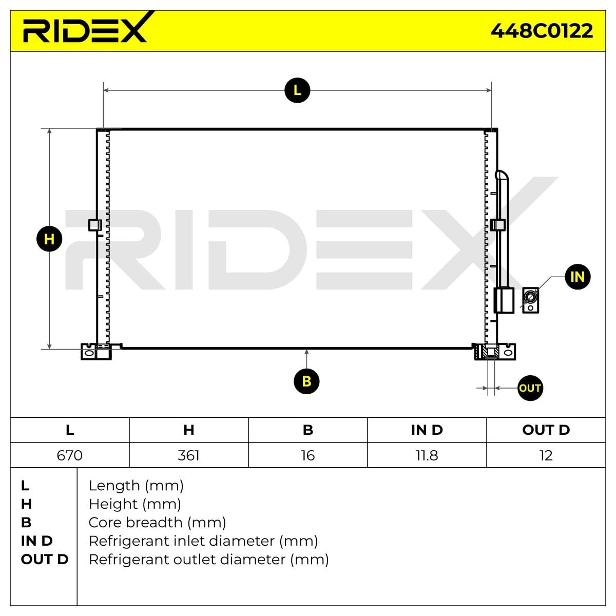 RIDEX 448C0122 Condenseur climatisation avec remplissage d'azote avec déshydrateur Compatible avec RENAULT Megane 3 3/5 portes BZ0/1