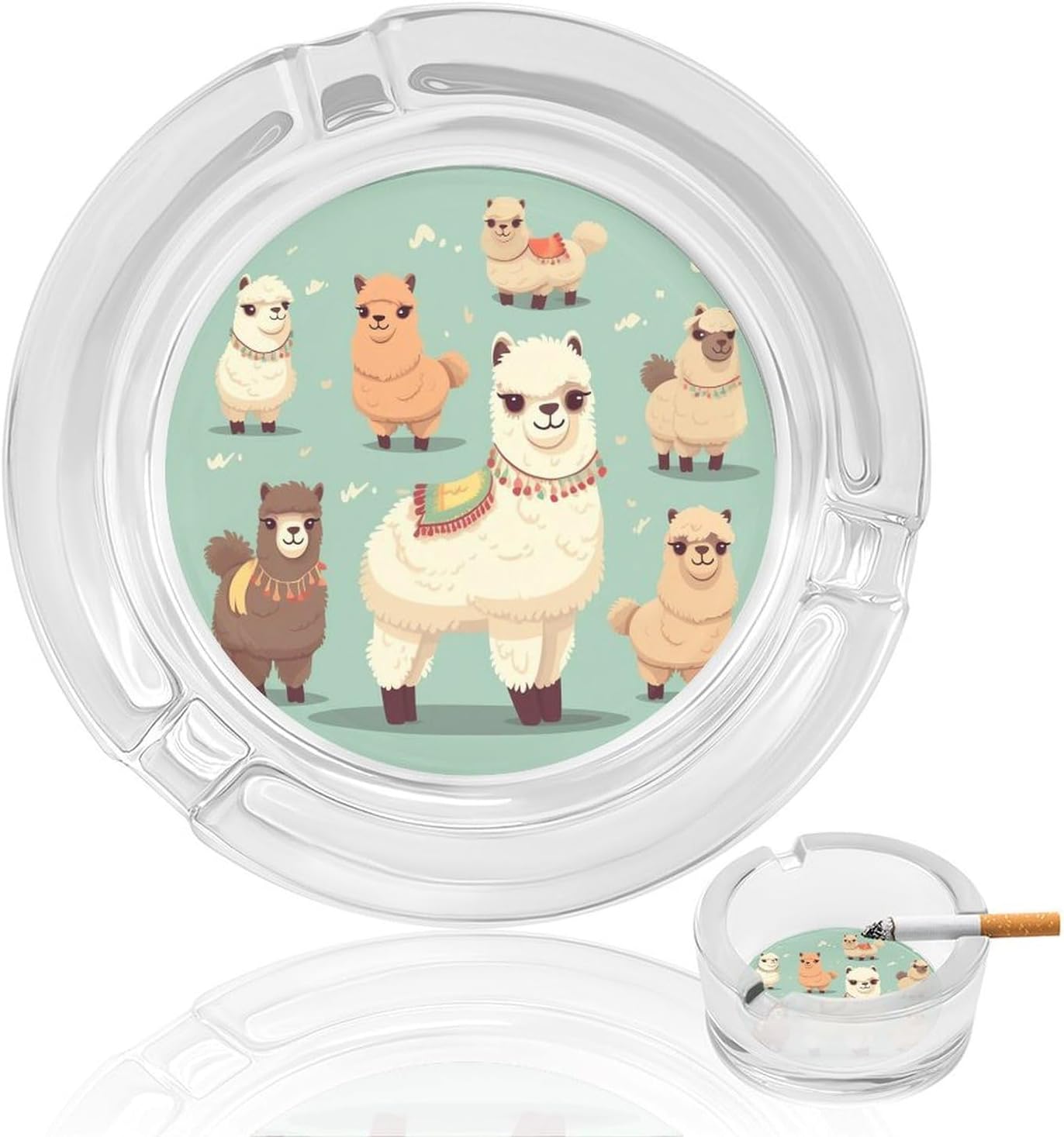 Glass Ashtrays,Alpacas Printed Round Ashtrays Portable Decorative Modern Ashtrays Non-slip Ashtrays for Home Office Indoor Outdoor