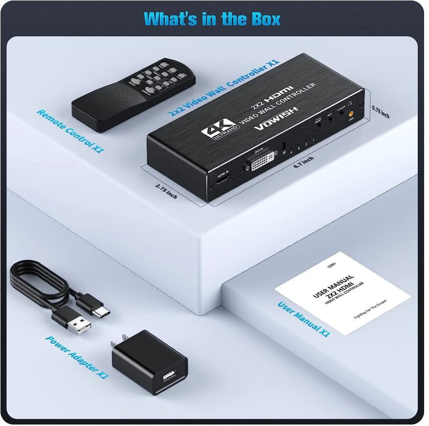 Controlador de pared de video HDMI 4K 2x2 con 8 modos de visualización y control RS232 6