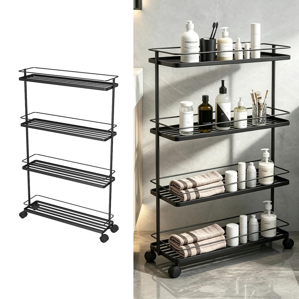 3 Tier Mobile Storage Shelf, Metal Rolling Cart with Lockable Wheels