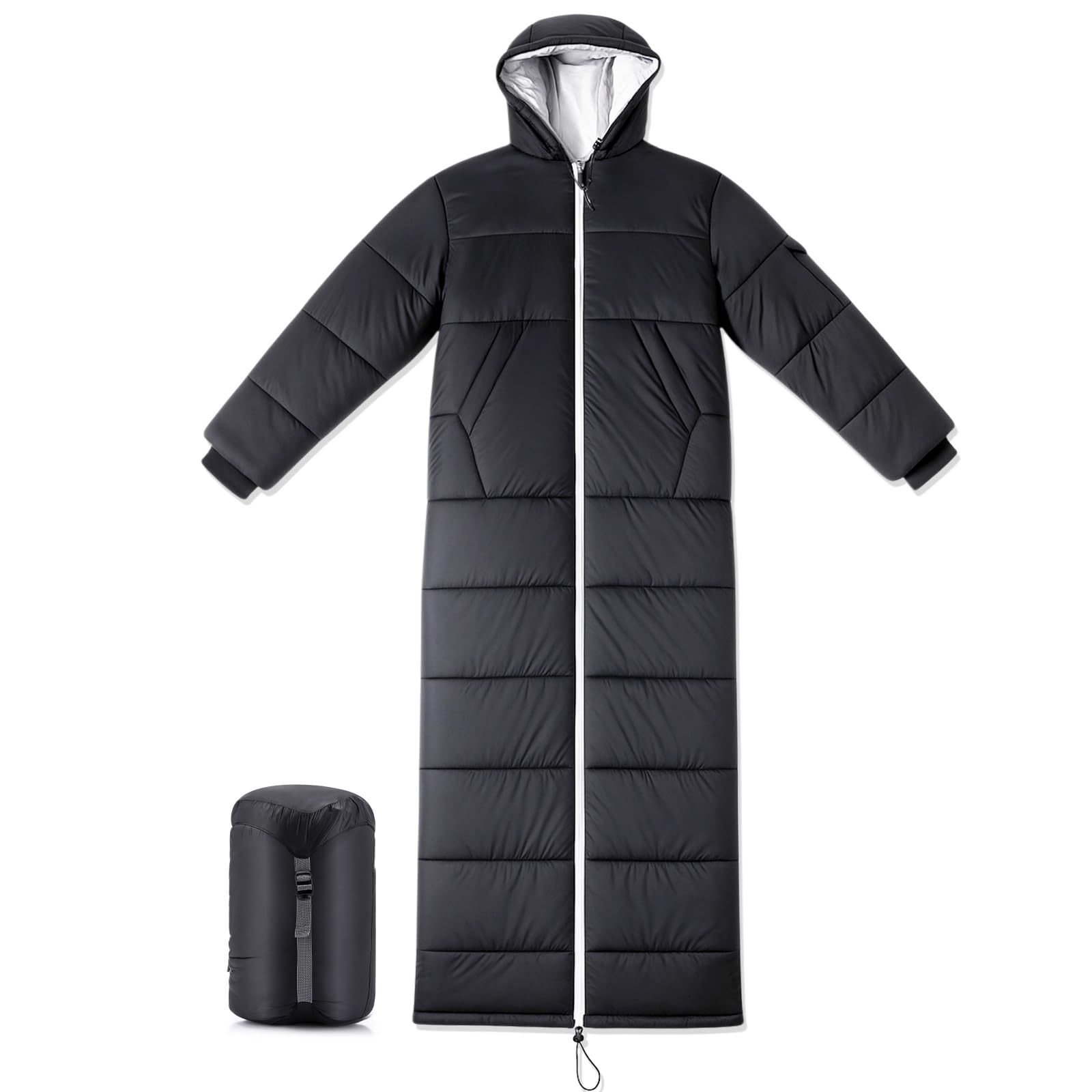 Macarrie Wearable Sleeping Bag for Adults with Sleeves and Hood, 74 Inch Long 0 Degree Cold Weather Insulated Weather Sleeping Bag for Extreme Cold Camping Hiking Stadium