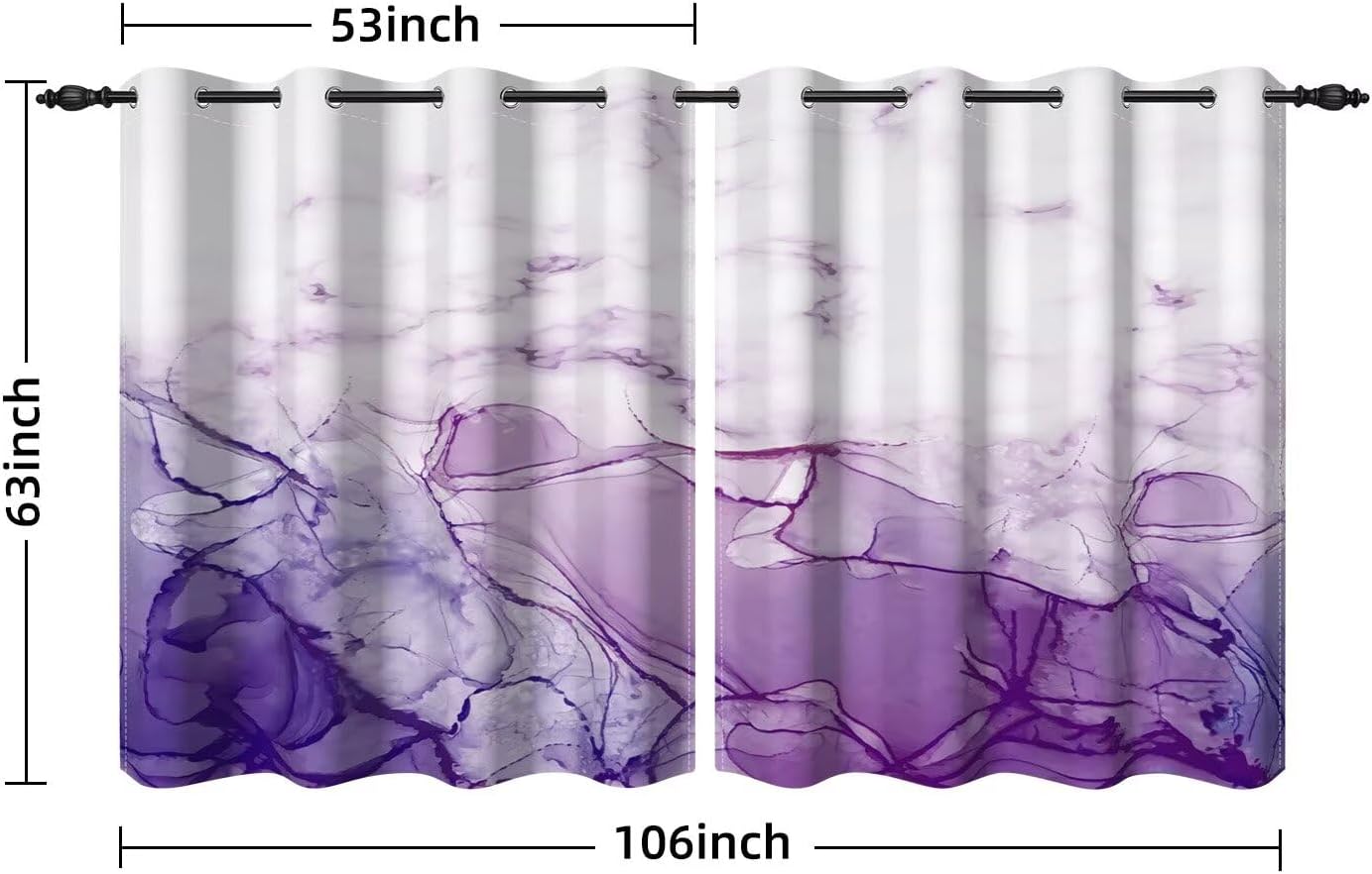Purple Blackout Curtains 63 inches Long 2 Panel for Bedroom Living Room Ombre Lavender Marble Modern Ink Art Curtain for Dorm Hotel Room Darkening Grommet Window Drapes 53"x63" 53"W x 63"L (Pack of 2) Purple