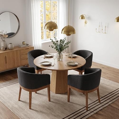 Miniatura 12 de Juego de 8 sillas de comedor modernas de mediados de siglo color beige, sillas de cocina y comedor tapizadas en lino con patas de madera negra, Lino