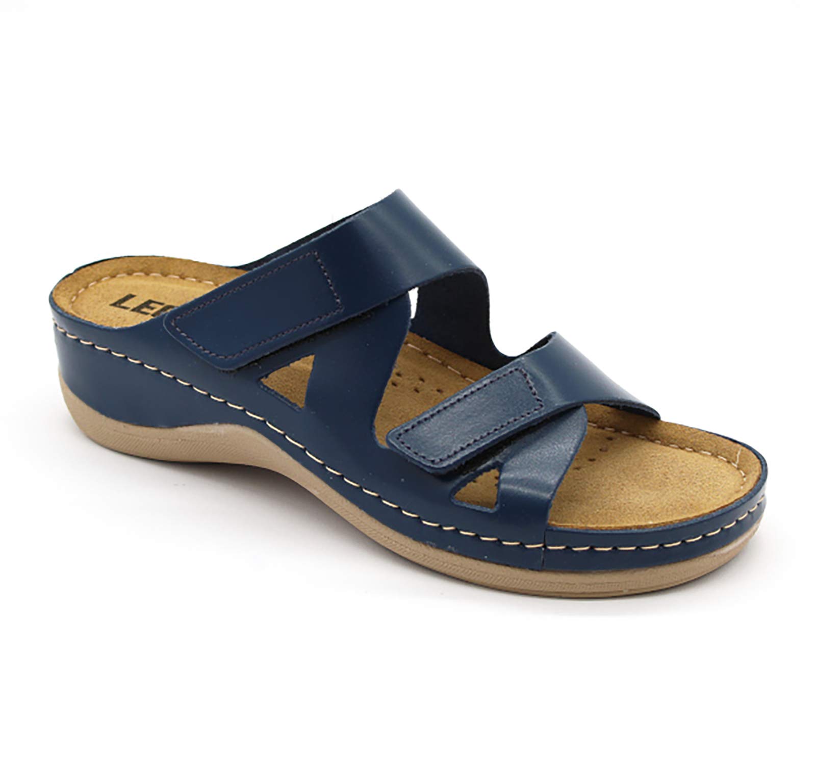 LEON 906 Sandalias Zuecos Zapatos Zapatillas de Cuero para Mujer