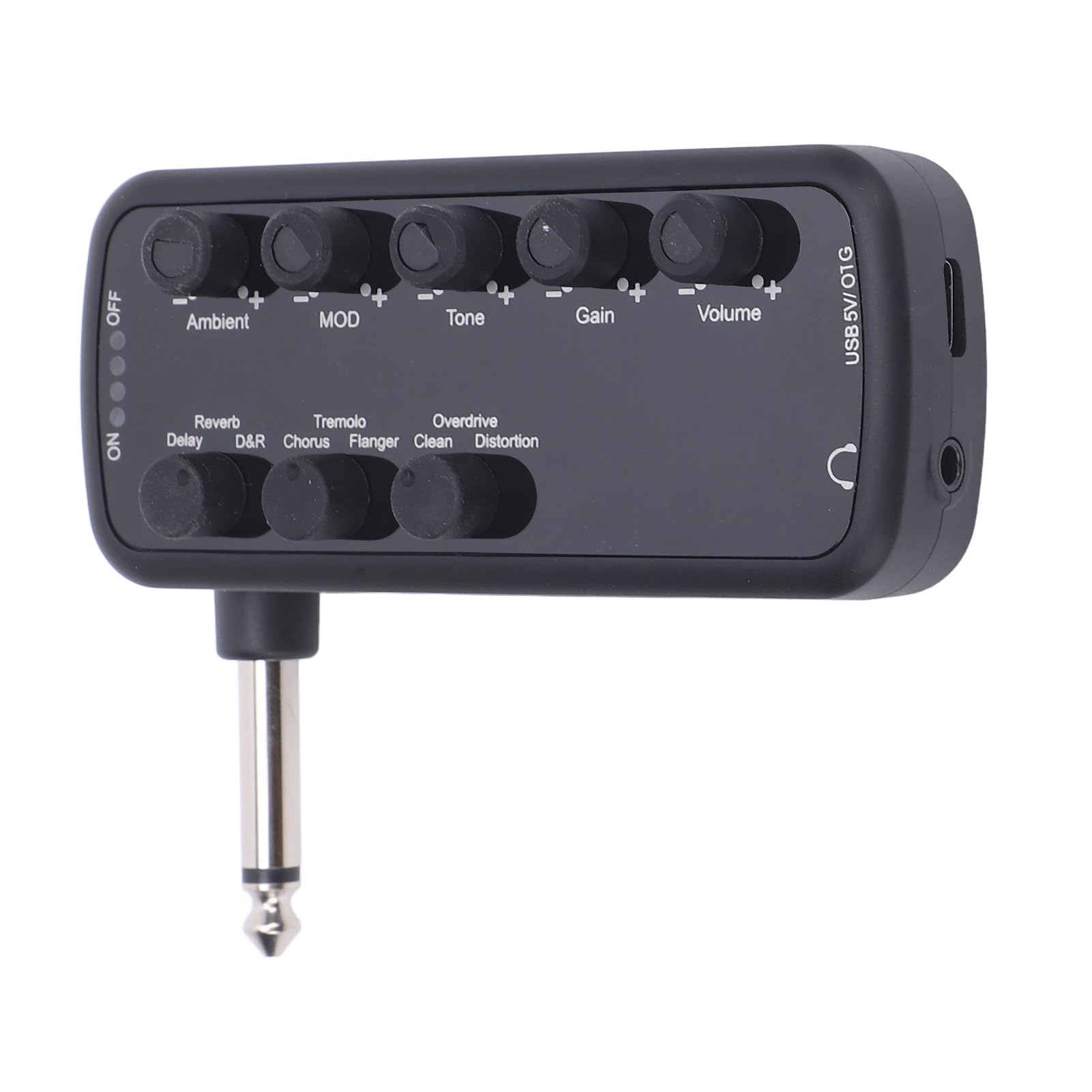Amplificador de Auriculares para Guitarra Eléctrica Recargable con Distorsión de Sobrecarga, Retardo de Timbre, Efecto de Reverberación, Coro y Trémolo USB