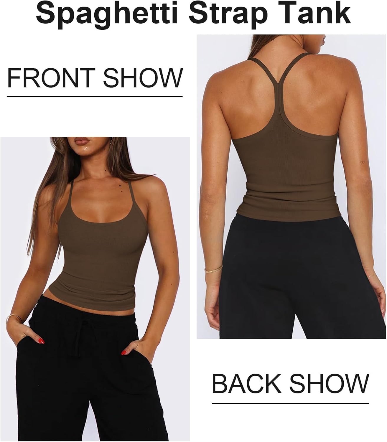 Womens Halter Tops Scoop Neck Spaghetti Strap Racerback Tank for Women Sexy Low Cut Ribbed Fitted Workout Camisole Top - Image 2