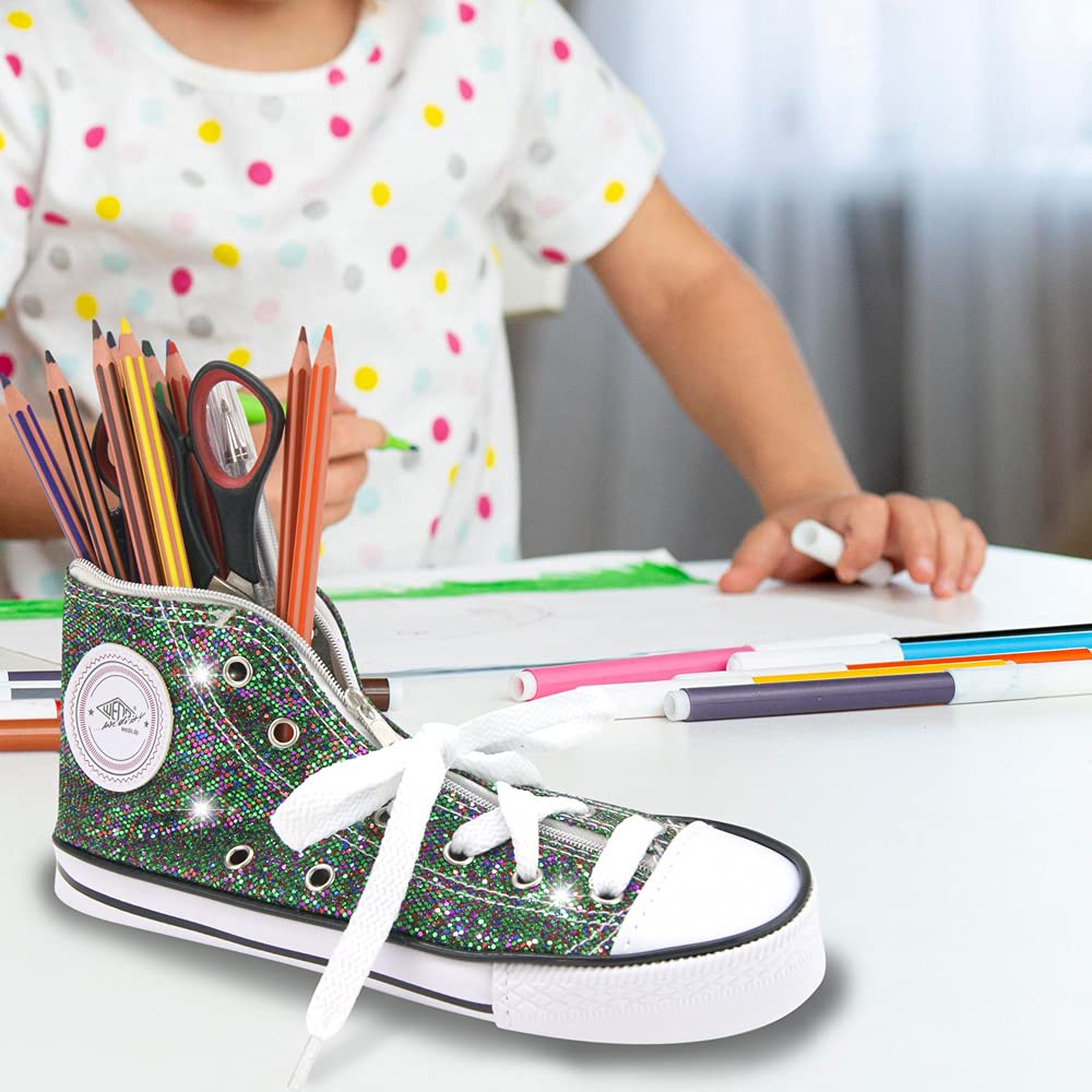 WAYTEX 931272V Pencil Case Basket Shape 23 x 8 x 11 cm with Green Sequins and White Laces - Image 2