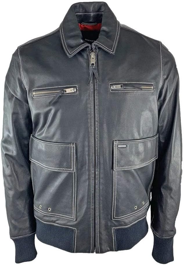Diesel Mens L-Boom Leather Jacket Extra Large Black