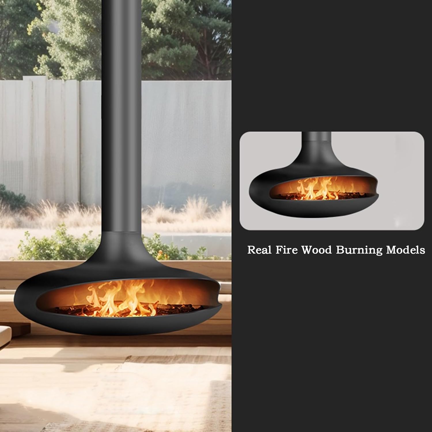 Fireplace Stove Hanging Wood-Burning Fireplace Home Villa Living Room Decoration Simulation Flame 3D Wood-Burning Version Fireplace Electric Fireplace(120cm)