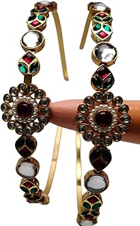 Floral Kundan mathapatti hairband for Women | Red Centerpiece hair band with Green Enamel | Traditional Hairband Hair Accessories | Kundan Headband for Girls & Women Wedding (Pack of 1)