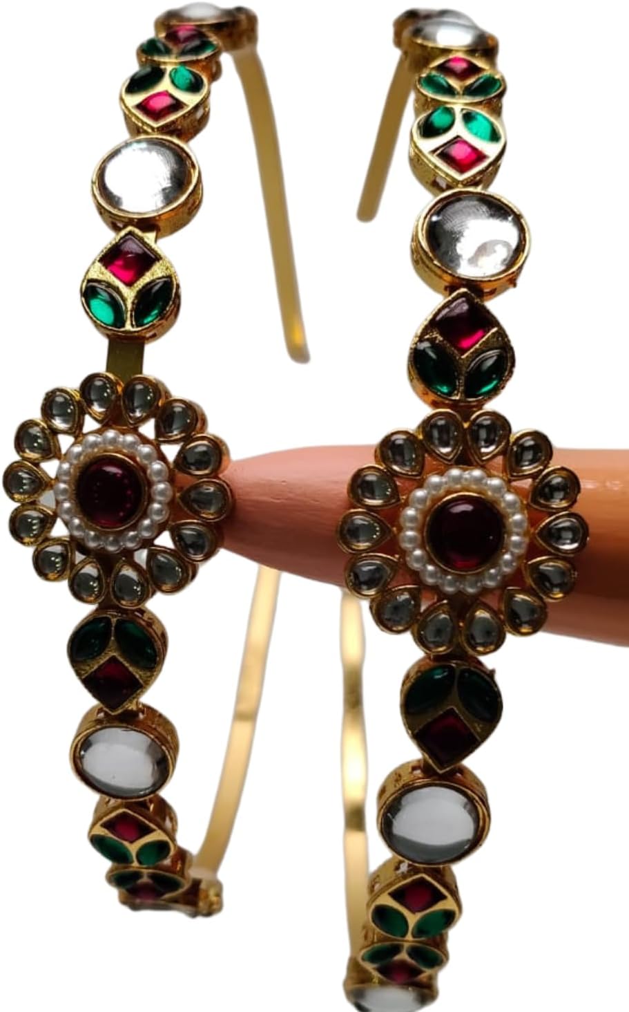 Floral Kundan mathapatti hairband for Women | Red Centerpiece hair band with Green Enamel | Traditional Hairband Hair Accessories | Kundan Headband for Girls & Women Wedding (Pack of 1)