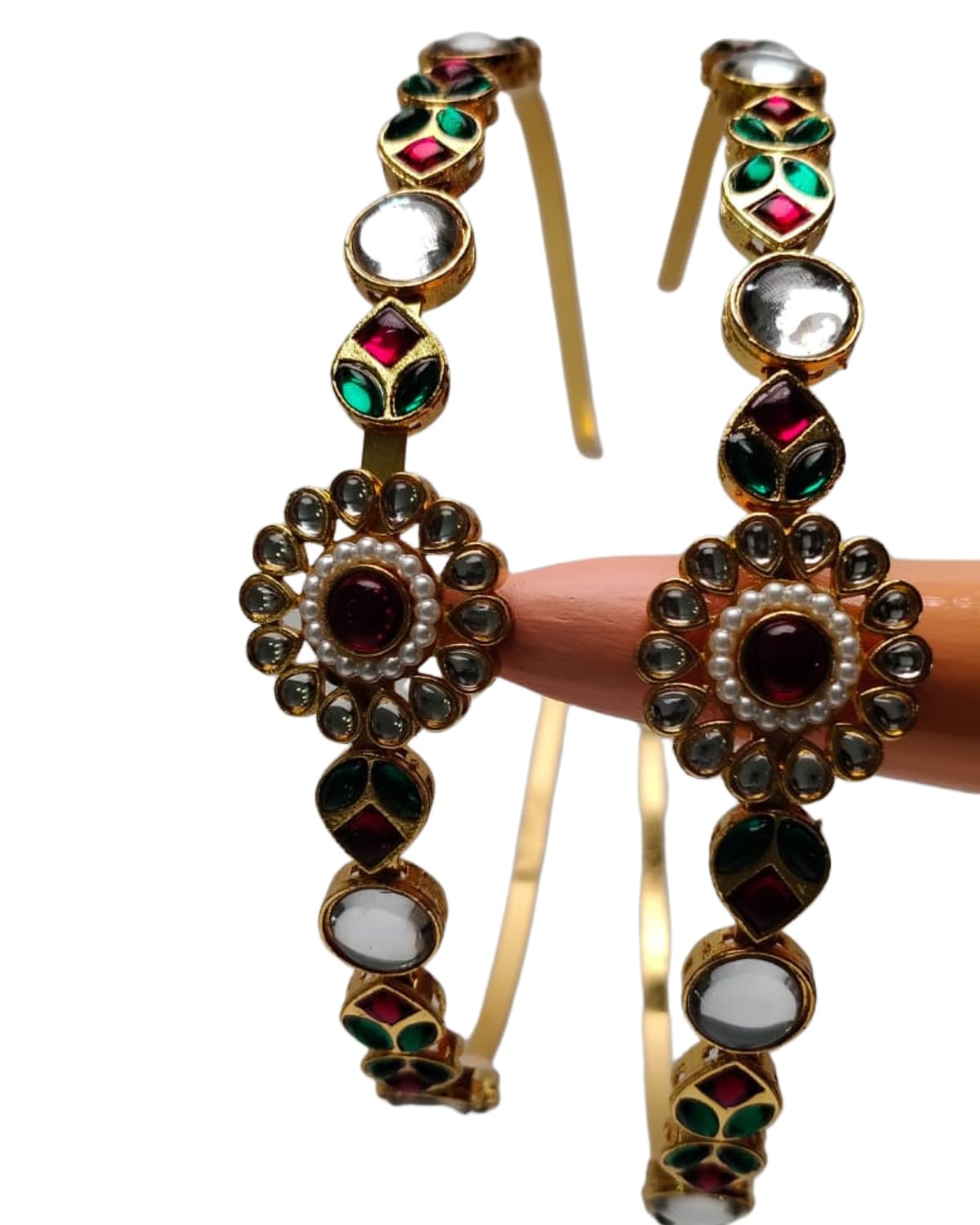 Floral Kundan mathapatti hairband for Women | Red Centerpiece hair band with Green Enamel | Traditional Hairband Hair Accessories | Kundan Headband for Girls & Women Wedding (Pack of 1)