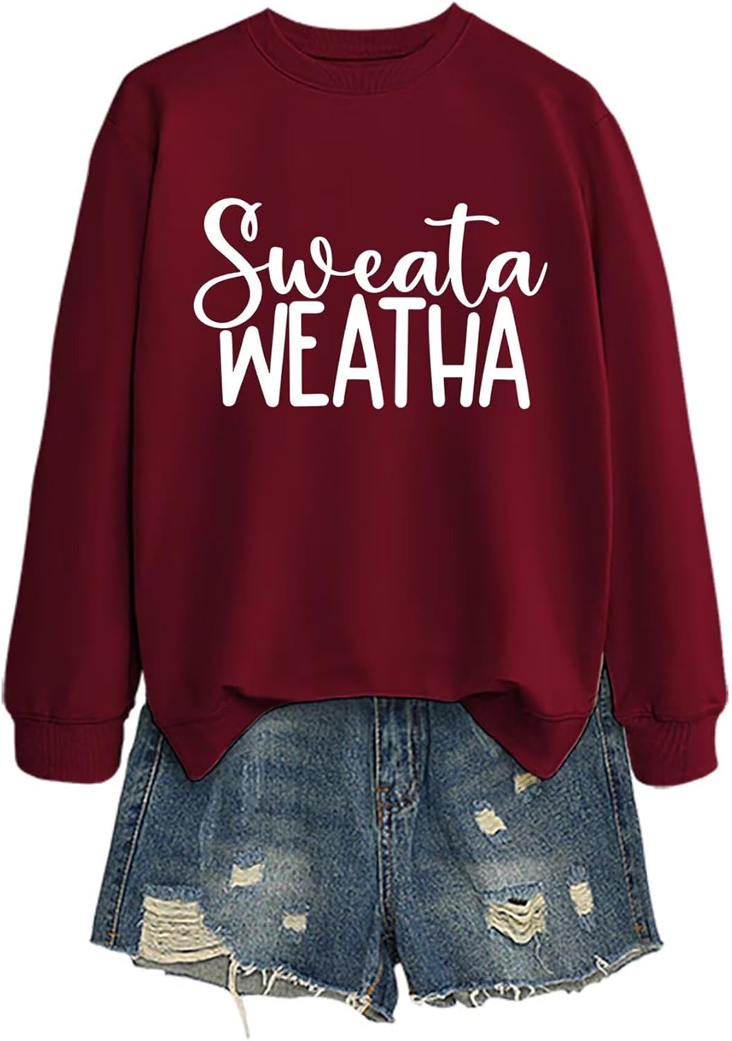 Sweata Weatha Sweatshirt for Women Cozy Fall Winter Sweatshirt Funny Sayings Crewneck Long Sleeve Casual Pullover Top - Image 3