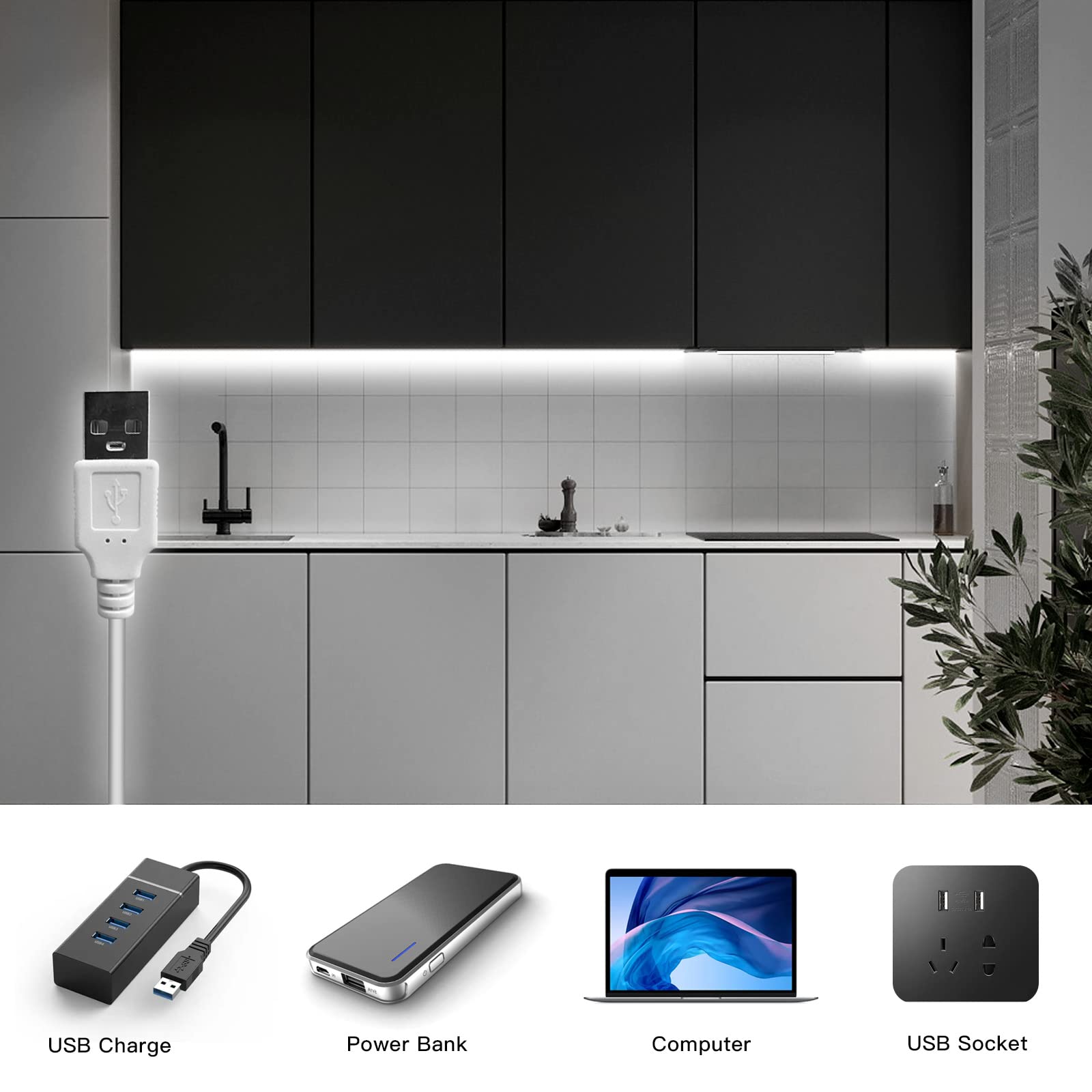 LED-Streifen Für TV-Hintergrundbeleuchtung – USB, 2 M, Kaltweiß, Selbstklebend