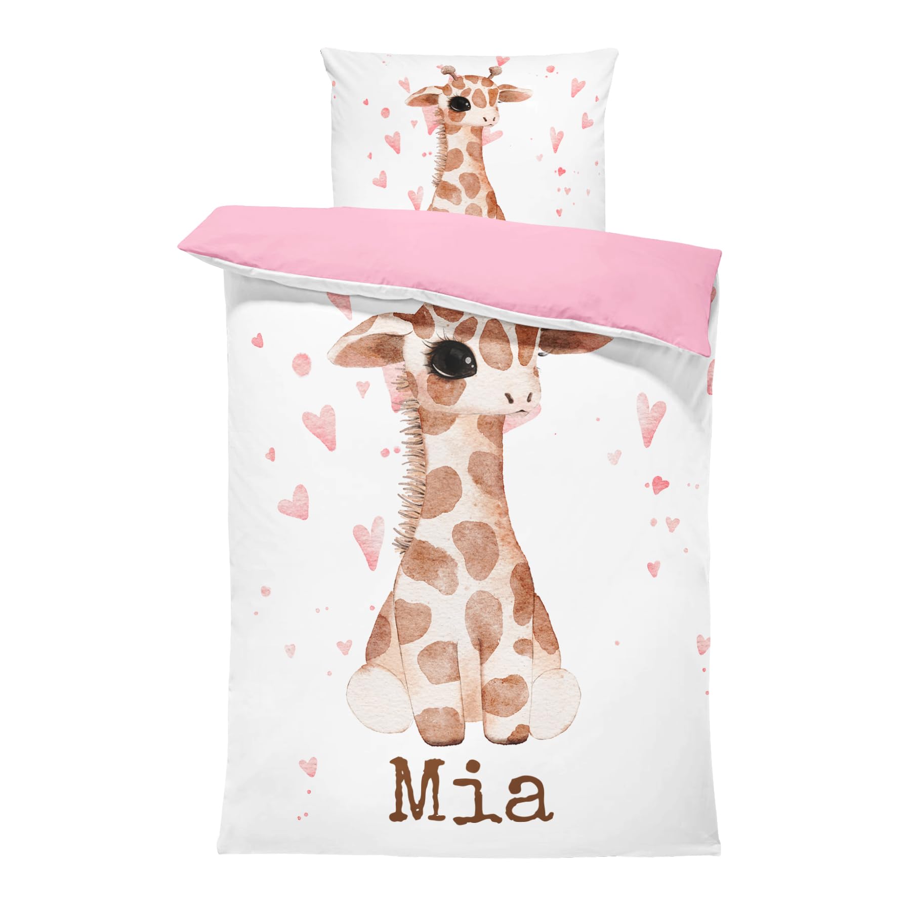 Pictogogo Personalisierte Baby Bettwäsche mit Giraffe 100 x 135 cm, Wählbare Unterfarbe aus Baumwolle, Kinderbettwäsche Mit Namen 135x100, Babybett Komplett Set Mit Reißverschluss
