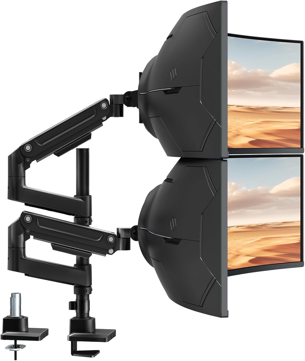 PUTORSEN Monitorhalterung 2 Monitore für 17 bis 49 Zoll Bildschirme bis 20 kg pro Arm, Extra Langer Tischhalterung Höhenverstellbar Schwenkbar für optimale Ergonomie, VESA 75/100mm