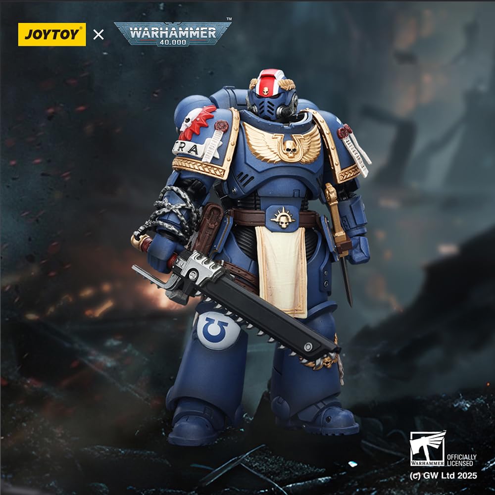 JOYTOY Warhammer 40K Spacemarine Ultramarines Titus z laurami zwycięstwa 1/18 figurka akcji