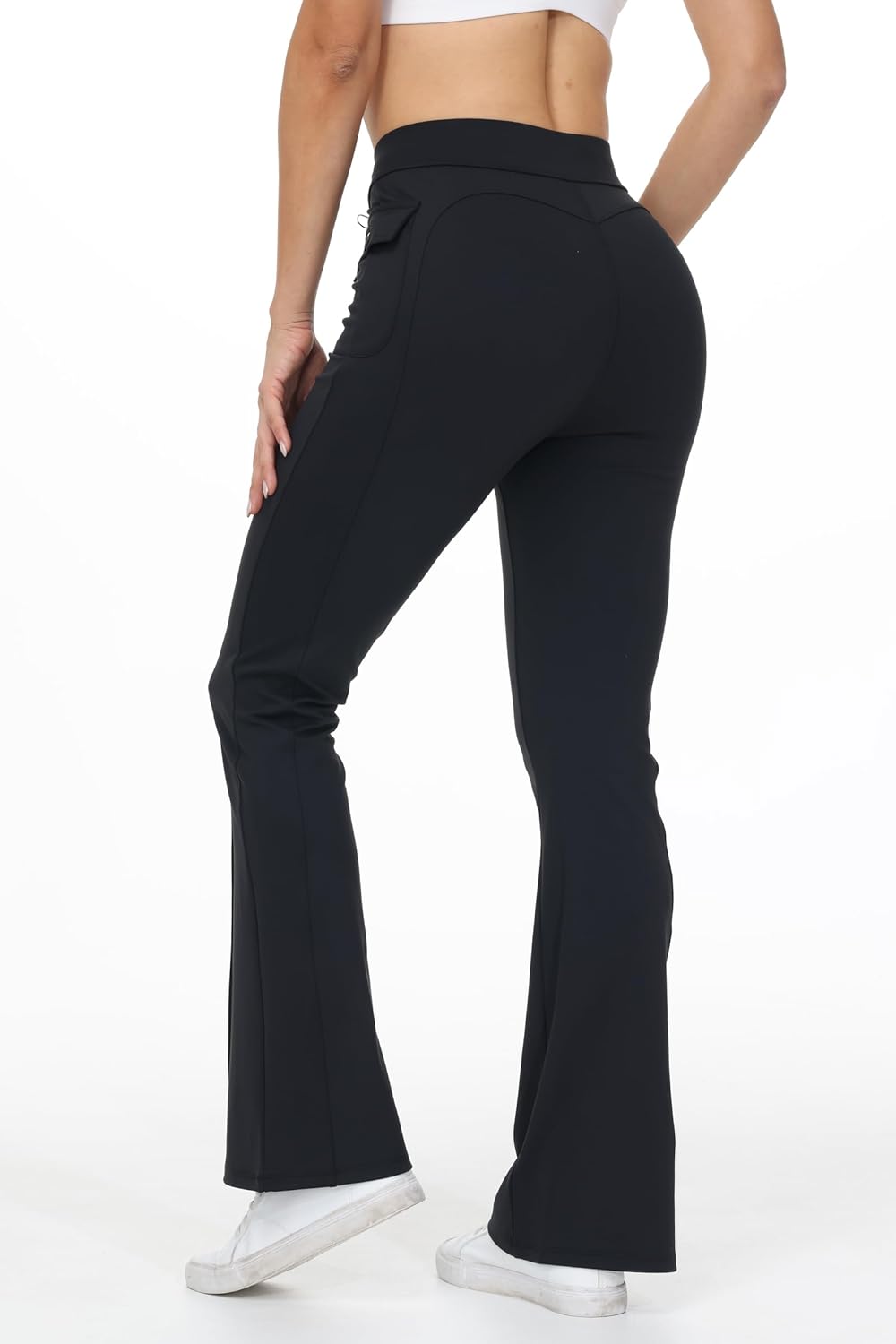 Womens Flare Cargo Leggings Wide Leg Yoga Pants Dress Work Cute Casual Gym Athletic Workout Sweatpants with Pockets - Image 2