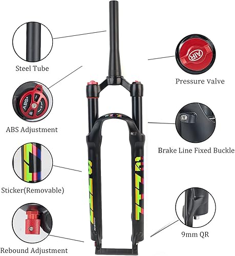Miniatura 3 de ZTZ MTB Fork Mountain Bike Suspension Fork2627.529 Travel 120mm MTB Air Suspension Fork, Rebound Adjust 1 18 Tapered Tube QR 9mm ManualRemote Lockout