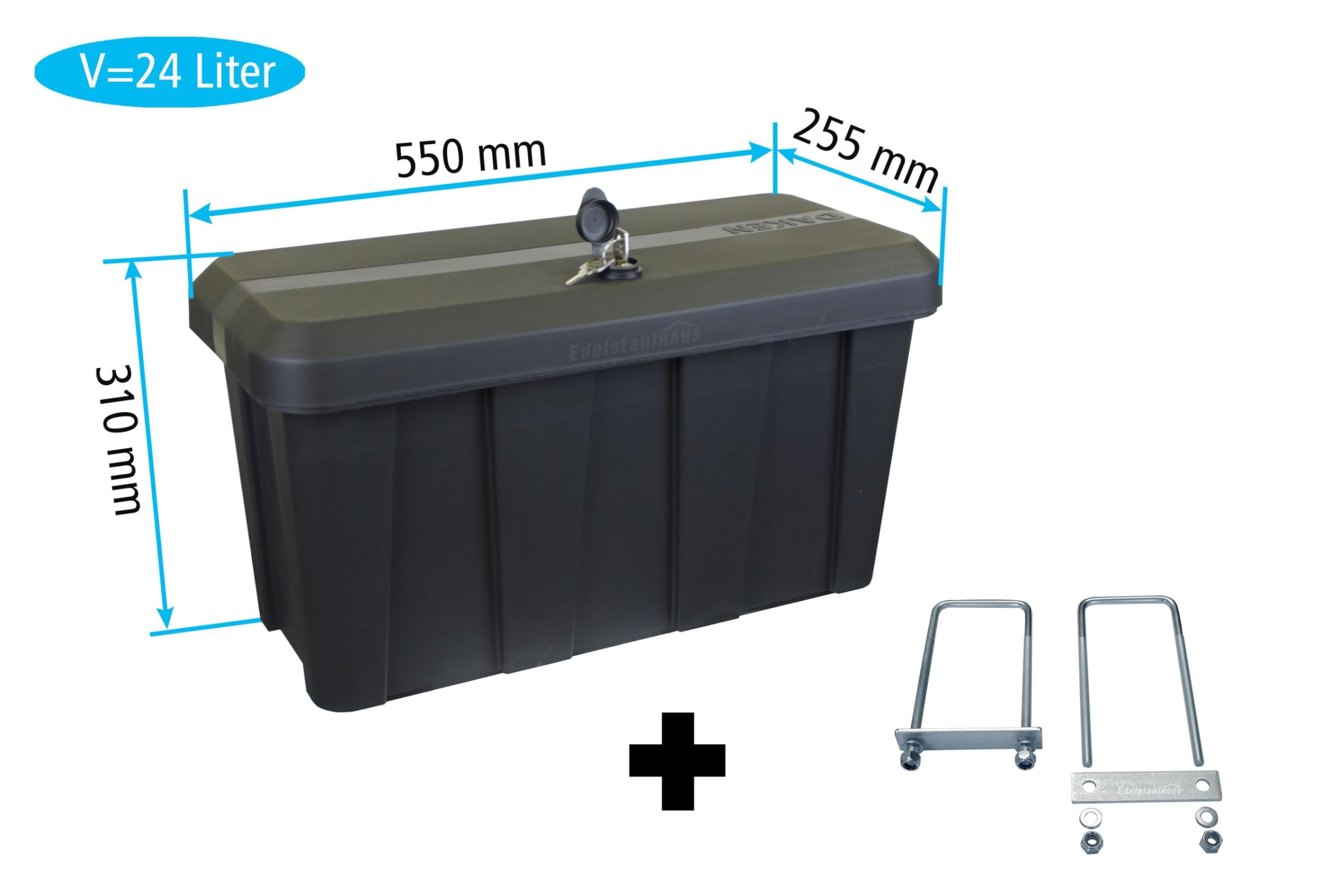 Daken Blackit Lite Deichselbox B24-2 + MON5002 Werkzeugkasten Anhängerbox | Gurtkiste, Staukiste, Montagesatz MON5002, Edelstahlhaus GmbH