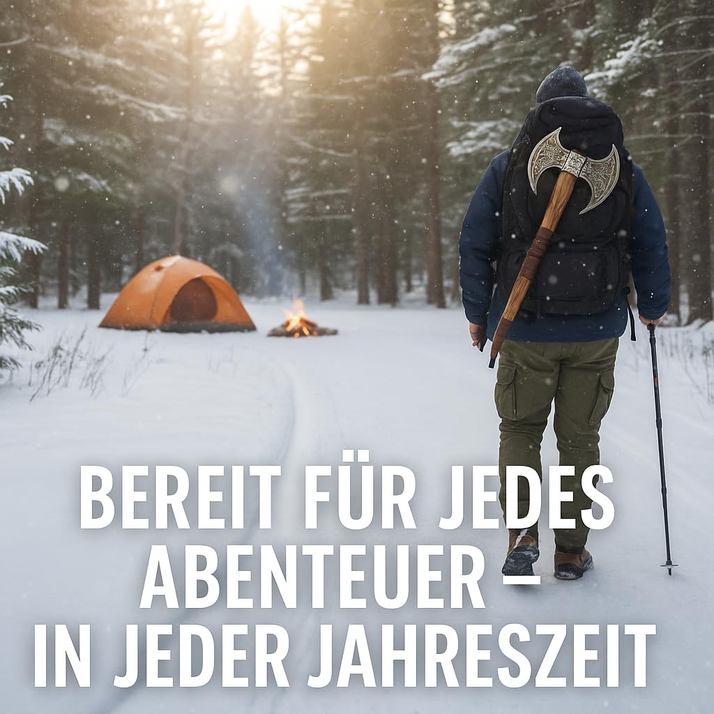 NovaHaven Doppelkopf Wikingeraxt – Handgeschmiedete Axt aus Kohlenstoffstahl mit Eschenholzgriff, Lederwicklung & Lederscheide – Ideal für Sammler, Outdoor & als Geschenk