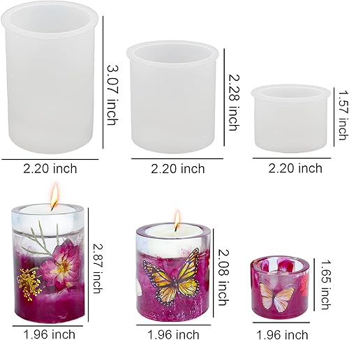 Miniatura 2 de ResinWorld Paquete de 3 moldes de fundición epoxi para velas cilíndricas + 2 moldes para velas de té en forma de cristal